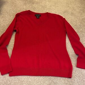 Tahari 100% Cashmere Vibrant Red V-Neck Sweater